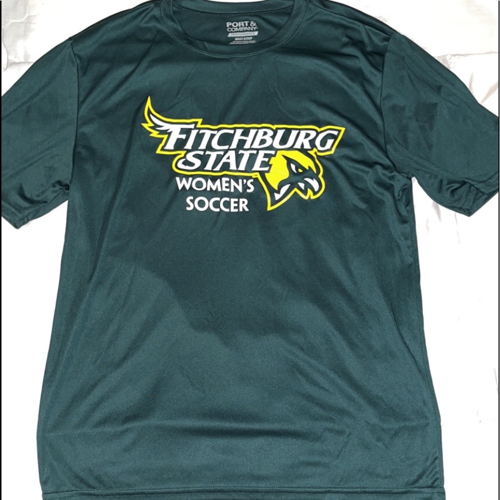 Fitchburg state Women’s soccer shirt. Dri fit material. School colors.
